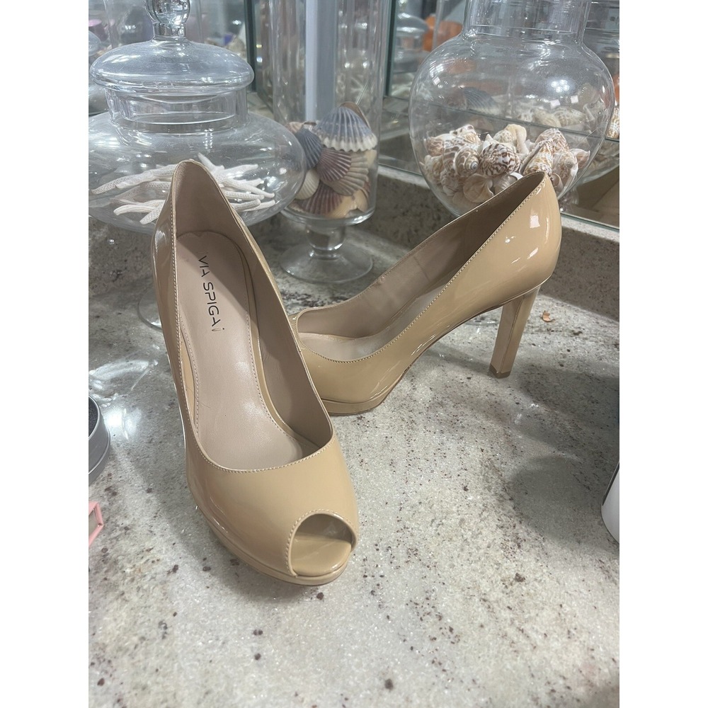 Via Spiga Womens Nude Patent Leather Platform Peep Toe Pump Heels 9 M